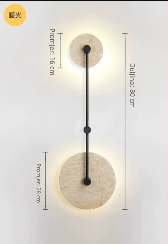 Žuta travertinska zidna lampa u japanskom stilu – retro luksuz, minimalistički dizajn, pogodna za spavaću sobu, hodnik, dnevni boravak i blagovaonu