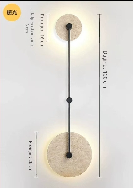 Žuta travertinska zidna lampa u japanskom stilu – retro luksuz, minimalistički dizajn, pogodna za spavaću sobu, hodnik, dnevni boravak i blagovaonu