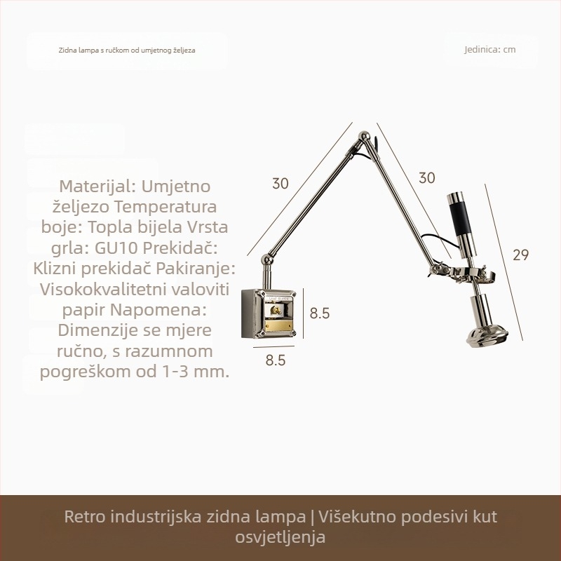 Retro industrijska zidna lampa s pomičnim ramenom, za kafić, spavaću sobu i hodnik – kreativna dizajnerska svjetiljka