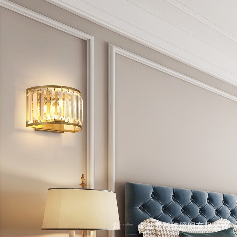 Kristalna zidna svjetiljka u američkom stilu – crno-zlato željezni Art Deco LED rasvjeta za dnevni boravak, pozadinu TV-a, hodnik i noćnu lampu.