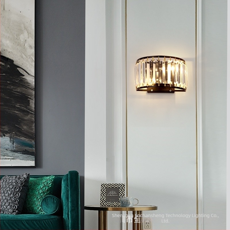 Kristalna zidna svjetiljka u američkom stilu – crno-zlato željezni Art Deco LED rasvjeta za dnevni boravak, pozadinu TV-a, hodnik i noćnu lampu.