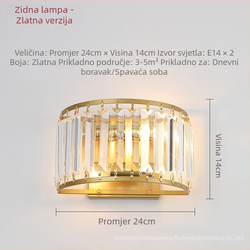 Kristalna zidna svjetiljka u američkom stilu – crno-zlato željezni Art Deco LED rasvjeta za dnevni boravak, pozadinu TV-a, hodnik i noćnu lampu.