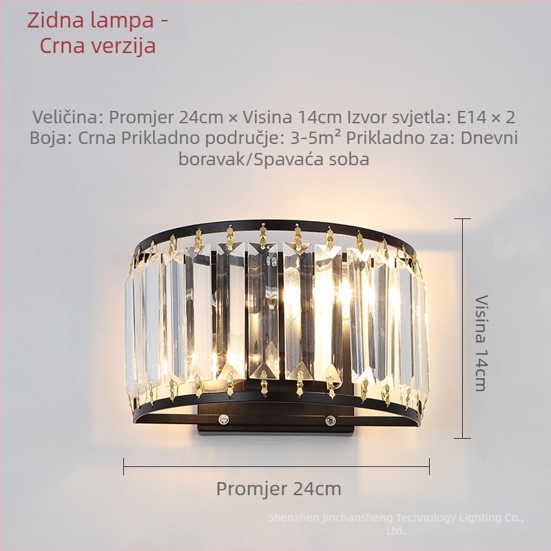 Kristalna zidna svjetiljka u američkom stilu – crno-zlato željezni Art Deco LED rasvjeta za dnevni boravak, pozadinu TV-a, hodnik i noćnu lampu.