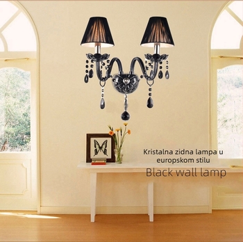 Crna zidna svjetiljka od kristala, europskog stila, s dvostrukim svijećnjakom, retro dizajn za hodnik i spavaću sobu
