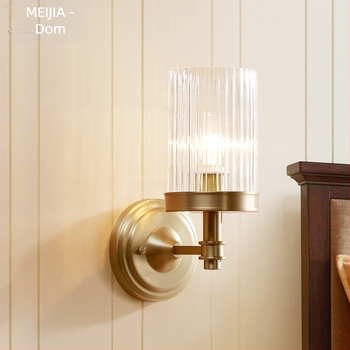 Moderna minimalistička zidna lampa s bakrenim tijelom i staklenim sjenilom za spavaću sobu i dnevnu sobu, 220V, dimenzije 14×31 cm