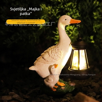 Solarno osvijetljena vanjska ukrasna skulptura patke od smole, osvijetljena, bucolni stil