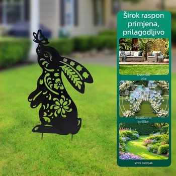Metalni vrtni ukras za dvorište sa sjedećim zekom u silueti, vodootporni vanjski ukras od željeza, mogućnost promjene boje