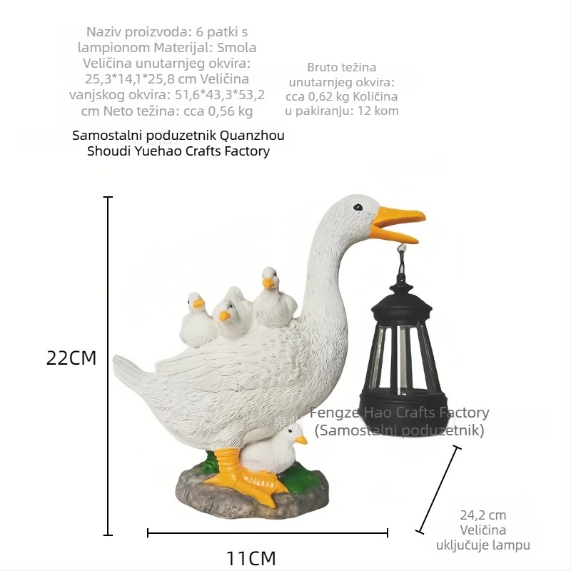 Patka od smole sa solarnim napajanjem, ukras za vrt, dvorište, pastoralni stil, ručna izrada