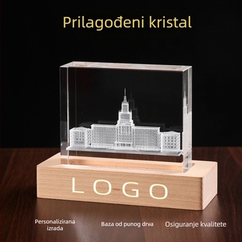Kristalni ukras s laserskim 3D unutarnjim graviranjem, osvijetljena drvena baza, model fotografije portreta – prigodan suvenir za sjećanje