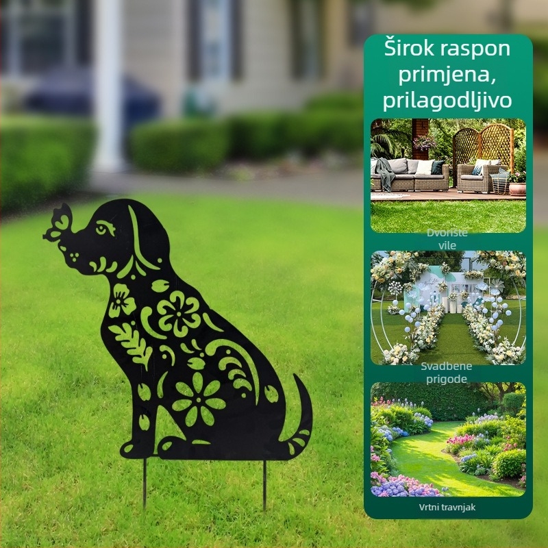 Metalni ukras s siluetom psa za vanjski vrt, prorezan dizajn, mogućnost promjene boje