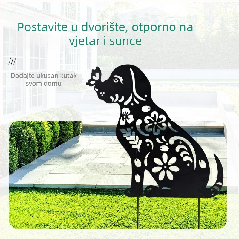 Metalni ukras s siluetom psa za vanjski vrt, prorezan dizajn, mogućnost promjene boje