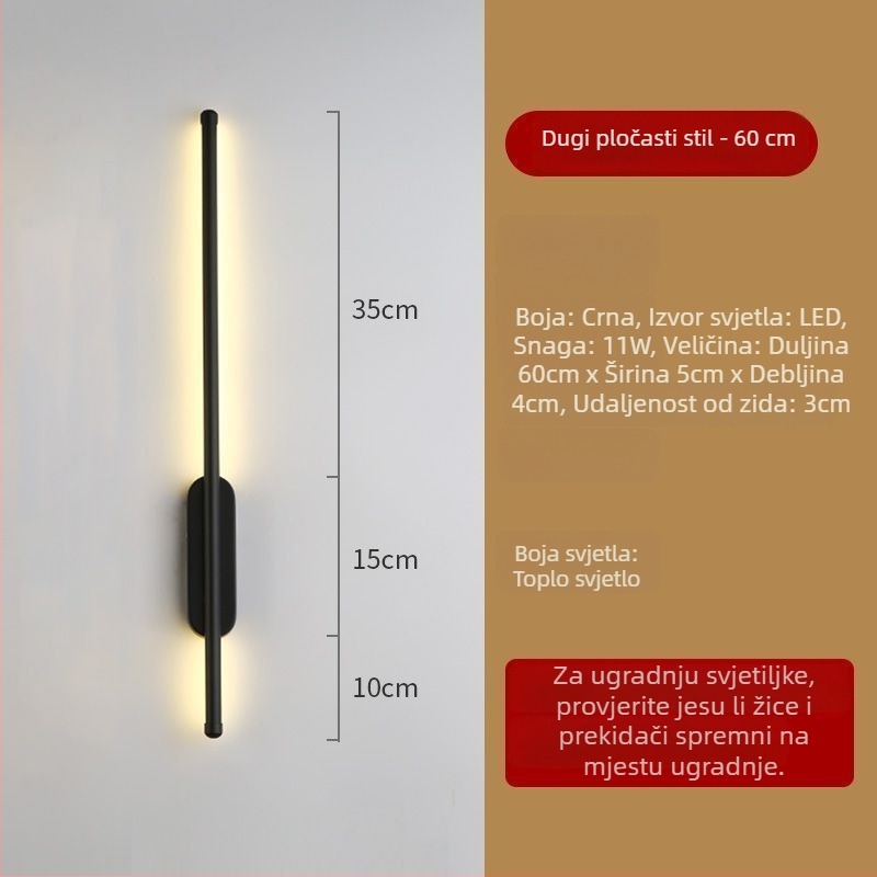 Moderna minimalistička LED dugačka stenska svjetiljka s anti-odsjajem za unutarnju upotrebu - spavaća soba, dnevni boravak, blagovaonica, pozadina TV-a
