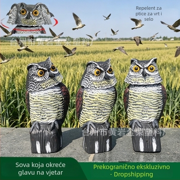 Kreativna realistična sova ukras s glavom koja se okreće 360° na vjetar, za vanjski vrt – odboj ptica i glodavaca