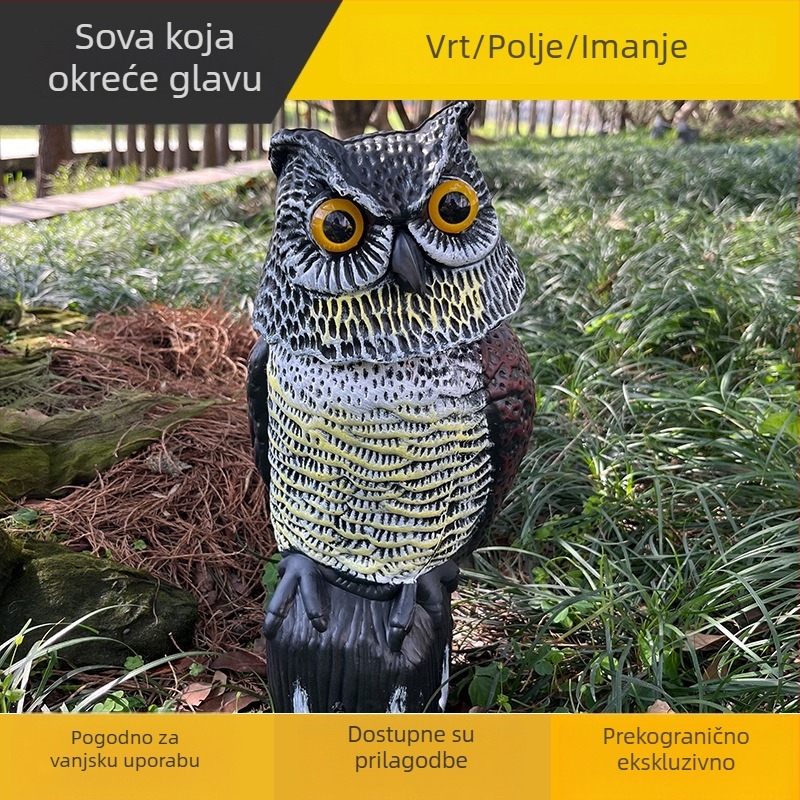 Kreativna realistična sova ukras s glavom koja se okreće 360° na vjetar, za vanjski vrt – odboj ptica i glodavaca