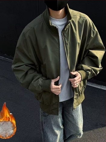 Zelena muška bomber jakna zima, američki stil, kratka, sa zipom, širokog kroja, poliesterska mješavina