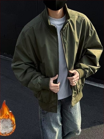 Zelena muška bomber jakna zima, američki stil, kratka, sa zipom, širokog kroja, poliesterska mješavina