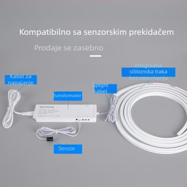 24V silikon LED traka bez lemovanja, s senzorom pokreta, ugrađena rasvjeta za garderobu i ormar (model 1010)