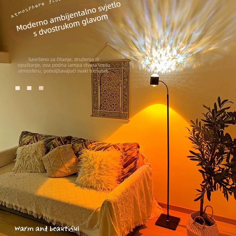 Podna lampa s motivom vodnih valova u boji zalazak sunca, moderna minimalistička LED rasvjeta za dnevni boravak