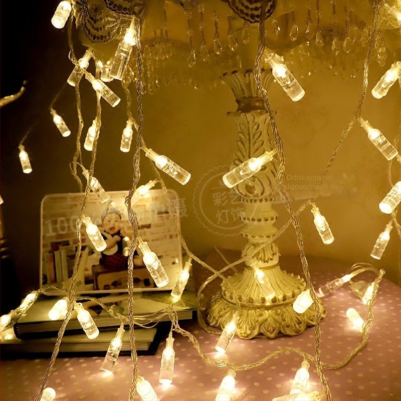 Kreativni LED niz svjetala s treperavim bocama piva za Božić i dekoraciju dvorišta, duljina 10 m, 80 LED, IP44