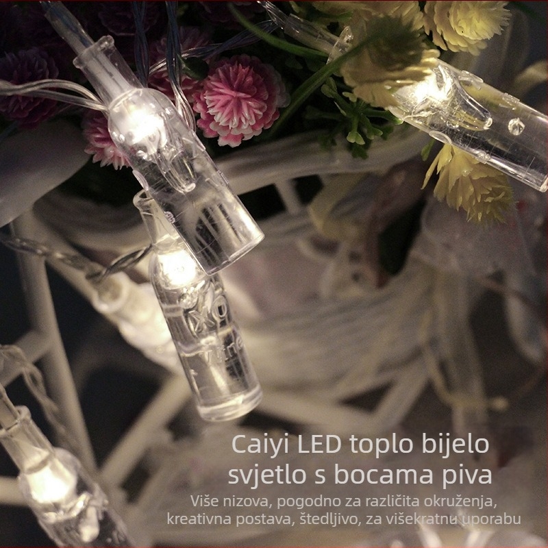 Kreativni LED niz svjetala s treperavim bocama piva za Božić i dekoraciju dvorišta, duljina 10 m, 80 LED, IP44