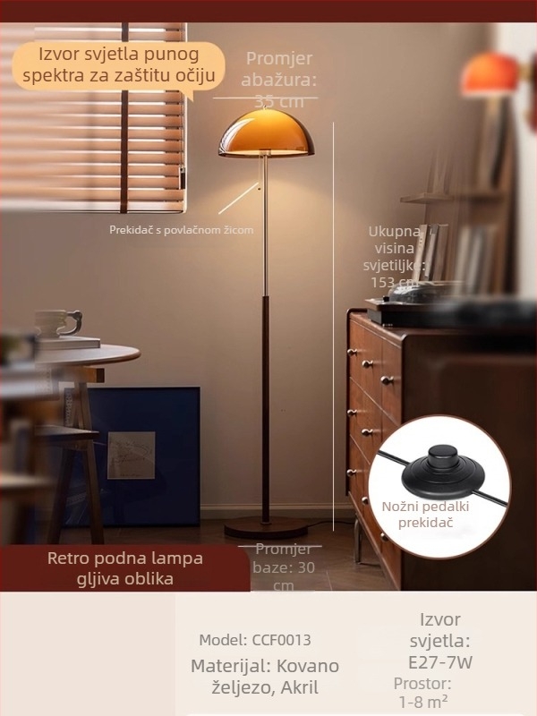 Francuska vintage podna lampa za dnevni boravak, dekorativna lampa uz kauč, retro rasvjeta za spavaću sobu i ured