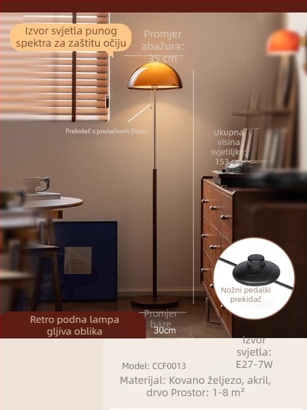 Francuska vintage podna lampa za dnevni boravak, dekorativna lampa uz kauč, retro rasvjeta za spavaću sobu i ured