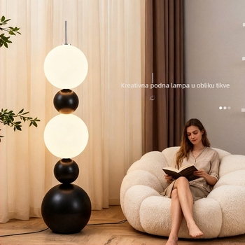 Podna lampa u obliku bundeve za dnevni boravak i spavaću sobu, Bauhaus inspiriran talijanski dizajner, umjetnost sredine stoljeća, uspravna kutna lampa pored kauča