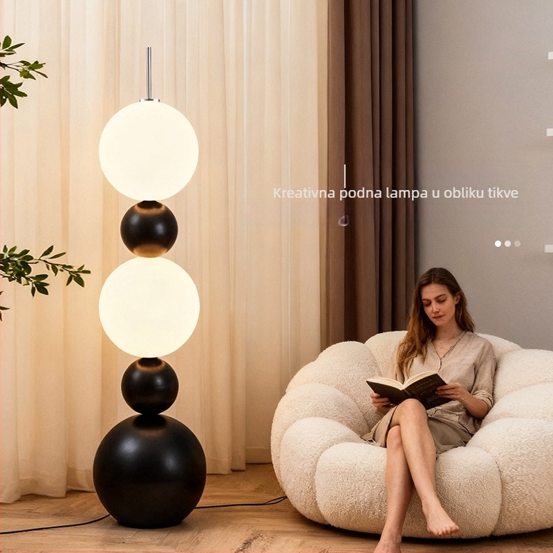 Podna lampa u obliku bundeve za dnevni boravak i spavaću sobu, Bauhaus inspiriran talijanski dizajner, umjetnost sredine stoljeća, uspravna kutna lampa pored kauča