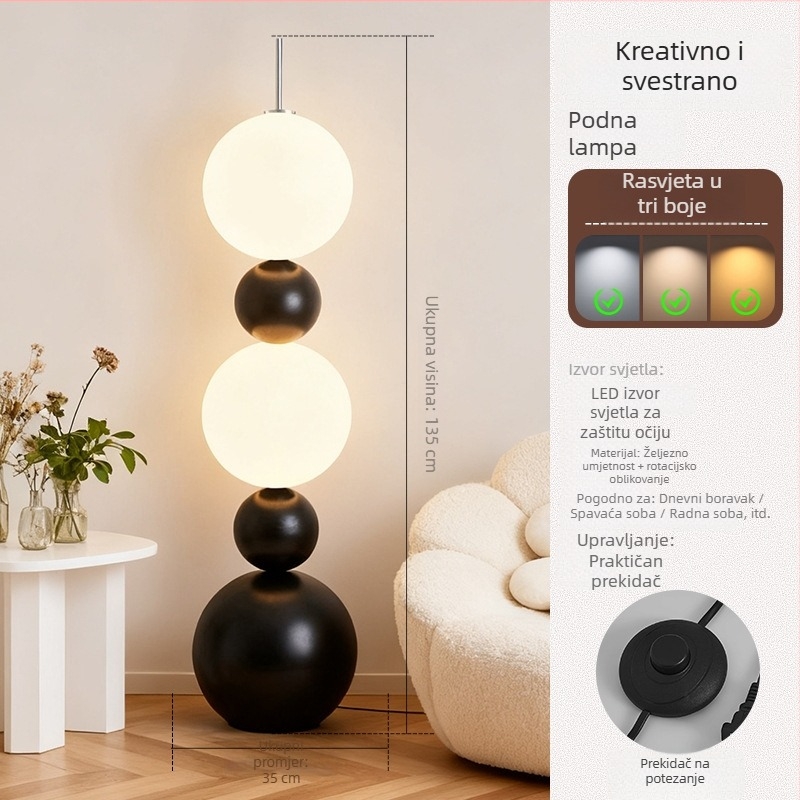 Podna lampa u obliku bundeve za dnevni boravak i spavaću sobu, Bauhaus inspiriran talijanski dizajner, umjetnost sredine stoljeća, uspravna kutna lampa pored kauča