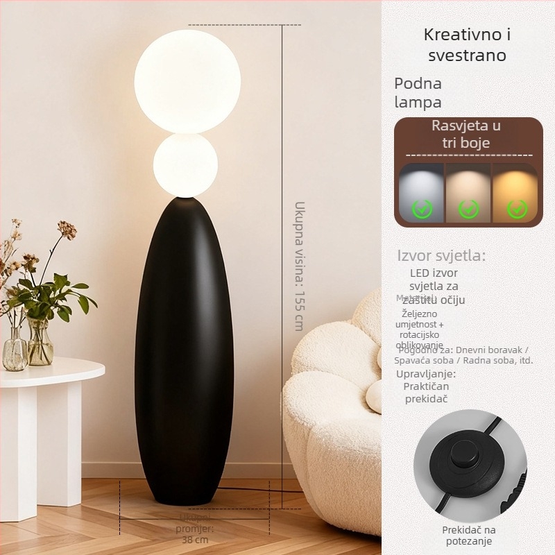 Podna lampa u obliku bundeve za dnevni boravak i spavaću sobu, Bauhaus inspiriran talijanski dizajner, umjetnost sredine stoljeća, uspravna kutna lampa pored kauča