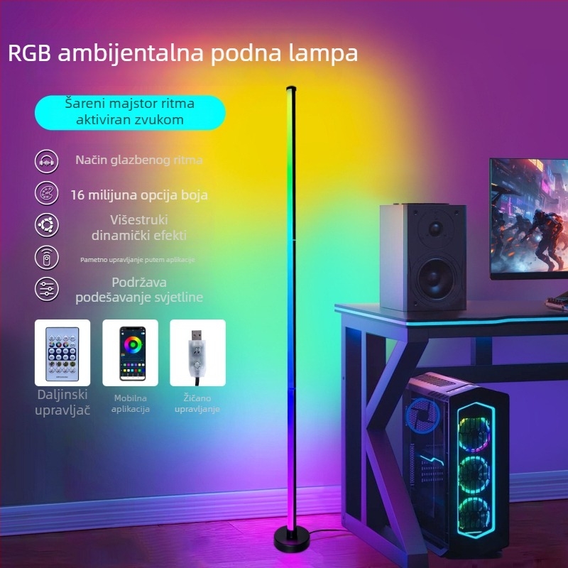 RGB podna lampa s promjenom boja i zvukom aktiviranim ambijentalnim osvjetljenjem, pogodna za spavaću sobu, kut sobe i prostor za streaming/gaming