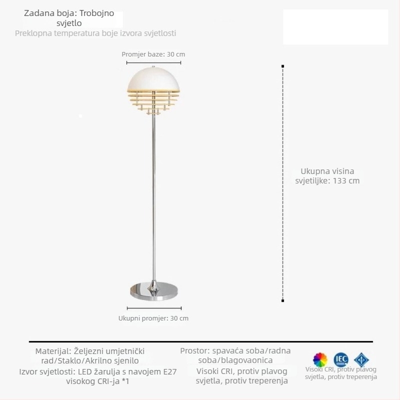 Narančasta LED podna lampa, talijanskog luksuza, Bauhaus atmosfera, za spavaću sobu ili dnevni boravak uz kauč