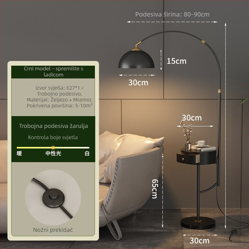Podna lampa nordijskog stila za dnevni boravak i spavaću sobu uz mramorni stol za kavu