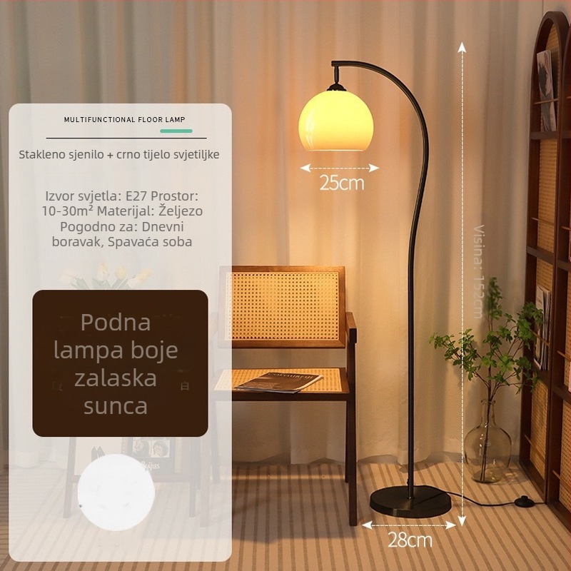 Vintage podna lampa od stakla u boji zalaska sunca žuta, S-oblik, luksuzan moderni minimalistički stil, za dnevni boravak ili spavaću sobu