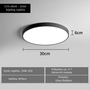 LED stropna svjetiljka za balkon i hodnik, okrugla, moderni minimalistički dizajn, crno-bijela