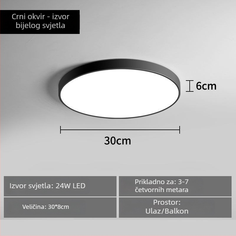 LED stropna svjetiljka za balkon i hodnik, okrugla, moderni minimalistički dizajn, crno-bijela