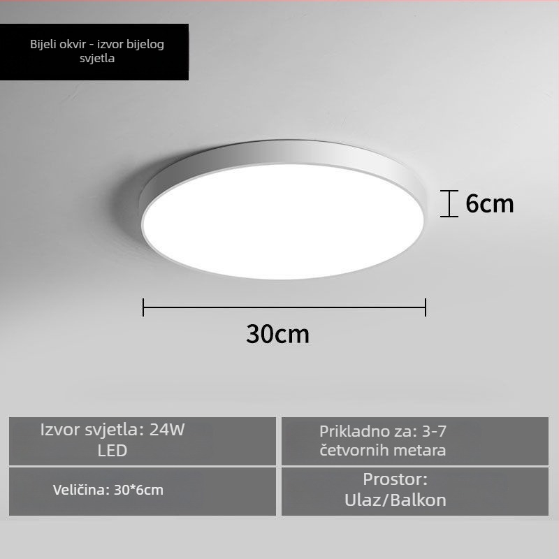 LED stropna svjetiljka za balkon i hodnik, okrugla, moderni minimalistički dizajn, crno-bijela