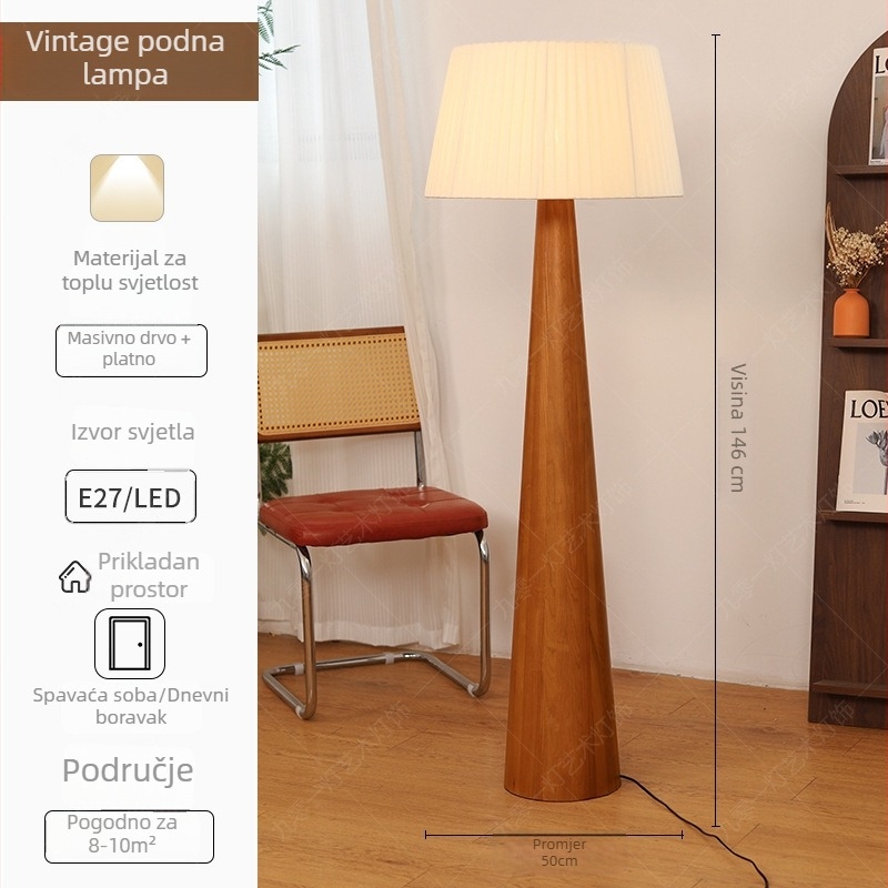 Podna lampa od masivnog drveta, u francuskom vintage stilu, za dnevni boravak uz kauč - dekorativna kremasta svjetiljka za ugodnu atmosferu