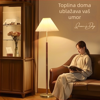 Nordijski stil stojeća lampa s plisiranim sjenilom od tkanine, za dnevni boravak i spavaću sobu – elegantno dekorativno osvjetljenje