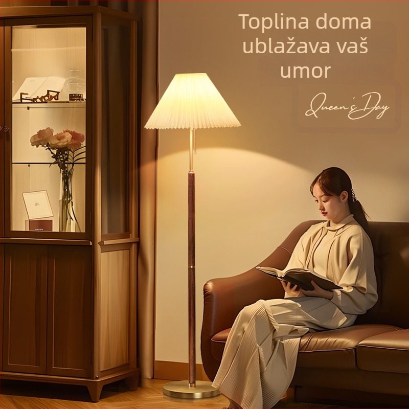 Nordijski stil stojeća lampa s plisiranim sjenilom od tkanine, za dnevni boravak i spavaću sobu – elegantno dekorativno osvjetljenje