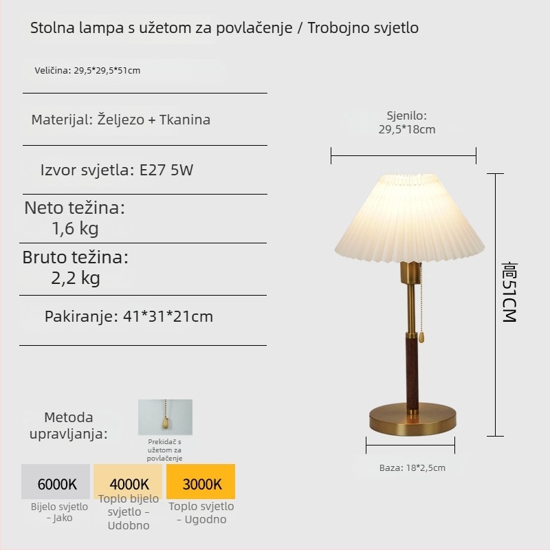 Nordijski stil stojeća lampa s plisiranim sjenilom od tkanine, za dnevni boravak i spavaću sobu – elegantno dekorativno osvjetljenje