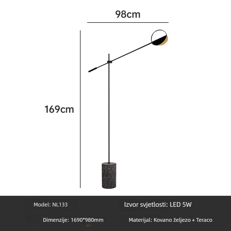 Podna lampa od terrazza s prilagodljivim ramom – skandinavski moderni dizajn, minimalističko osvjetljenje