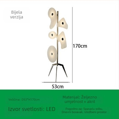 Talijanski dizajnerski podni svjetiljka za dnevni boravak – moderni šareni umjetnički rasvjetni element, kovano tijelo, akrilno sjenilo, 5 LED, 1700 mm, 220V, CRI ≥90, pogodno za dnevni boravak i studij