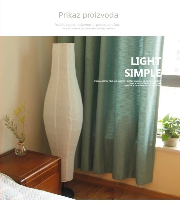 Podna lampa u skandinavskom stilu s LED papirnatim abažurom, visina 137 cm, pogodna za dnevni boravak i spavaću sobu