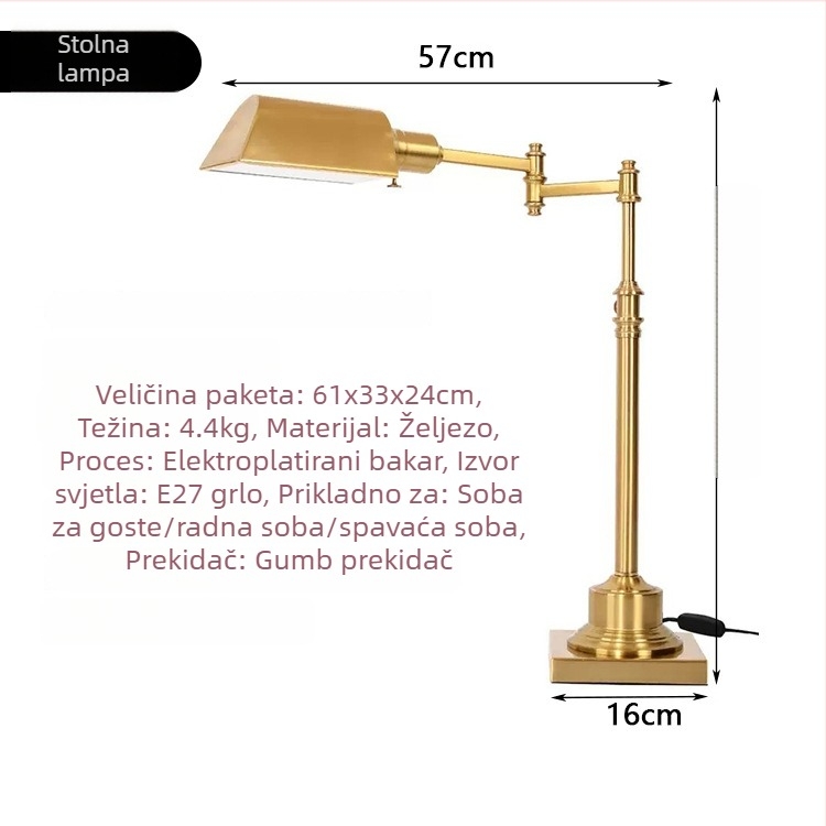 Američka seoska dekorativna svjetiljka s retro industrijskim dizajnom, podesiva stajaća lampa s mehaničkim rukama za spavaću sobu ili ured.