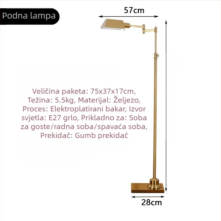 Američka seoska dekorativna svjetiljka s retro industrijskim dizajnom, podesiva stajaća lampa s mehaničkim rukama za spavaću sobu ili ured.