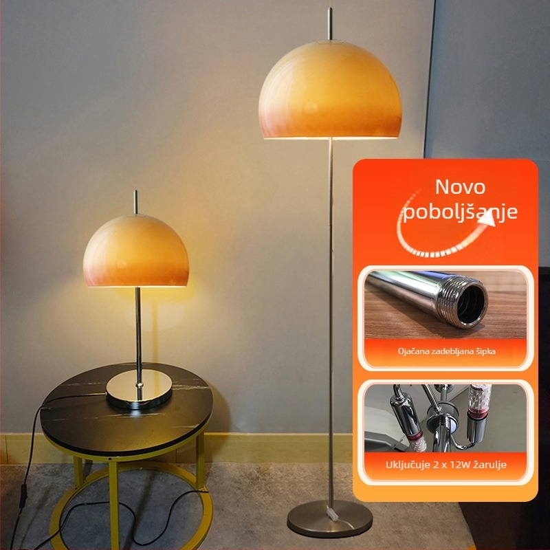 Gljiva podna svjetiljka – stakleno sjenilo, Bauhaus vintage stil, pogodna za spavaću sobu i dnevni boravak, 2 LED izvora svjetla
