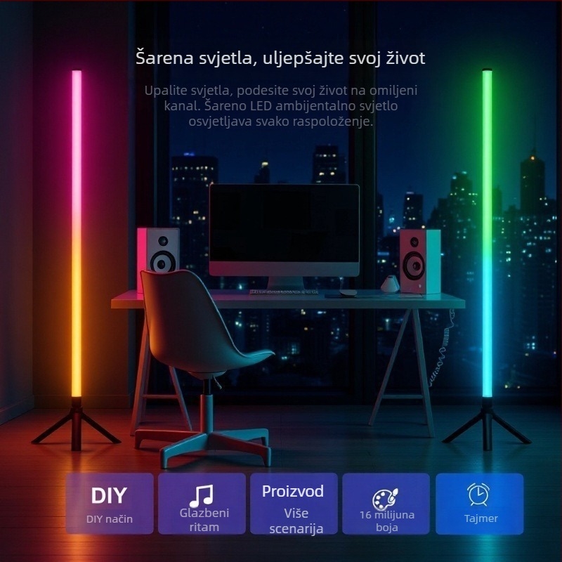 RGB 360° svjetleća stojeća lampa sa zvučnim senzorom, ambijentalno osvjetljenje za spavaću sobu i dnevni boravak, LED dopunsko osvjetljenje
