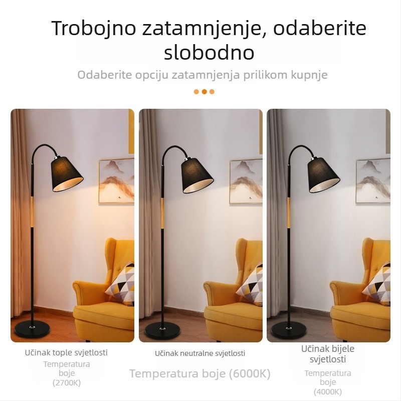 Nordijska LED podna lampa s daljinskim upravljačem, tekstilno sjenilo, visina 170 cm