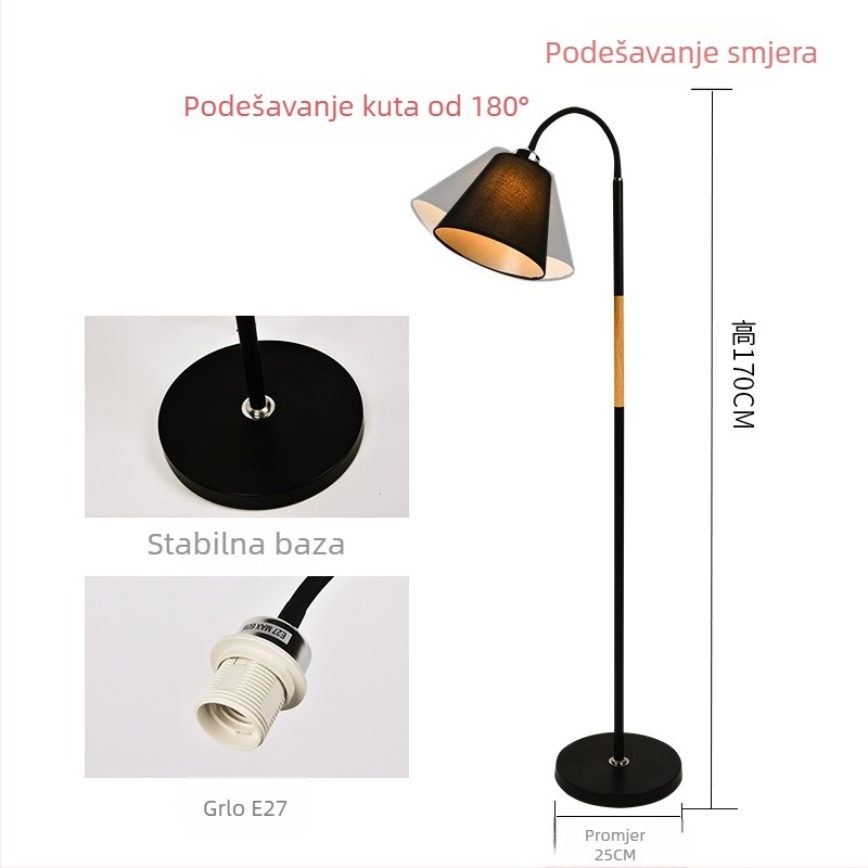 Nordijska LED podna lampa s daljinskim upravljačem, tekstilno sjenilo, visina 170 cm
